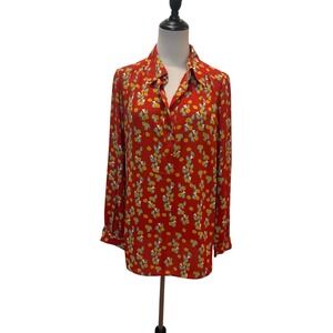 Cabi Belfry Red Floral Button Up Blouse Shirt Sz S Career Boho Chic Relaxed NWT